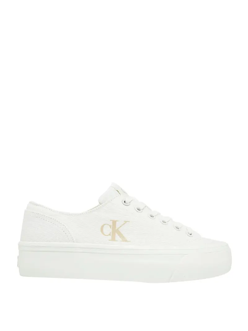 Calvin Klein Sneakers In Tela Con Plateau E Logo - Bianco