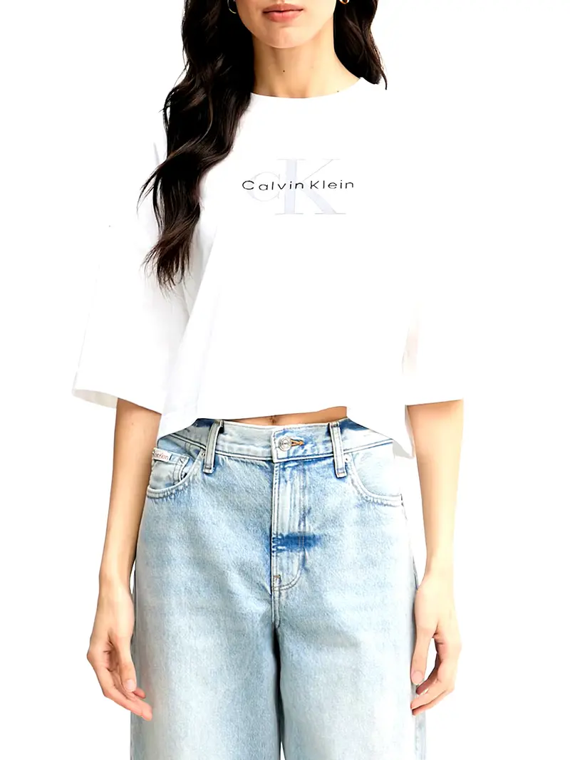 Calvin Klein T-Shirt Boxy Crop Monologo - Bianco