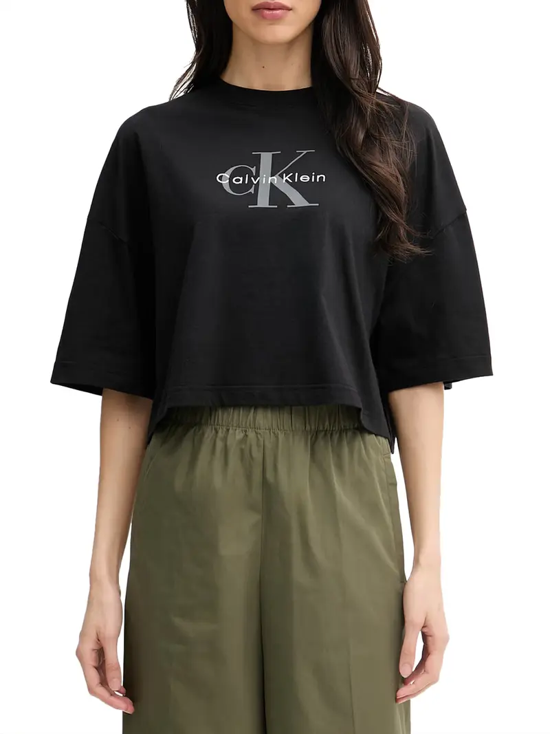 Calvin Klein T-Shirt Boxy Crop Monologo - Nero