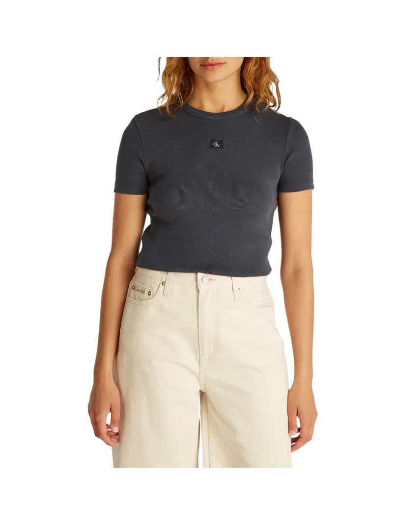 Calvin Klein T-Shirt Donna Washed Woven Label Black - Nero