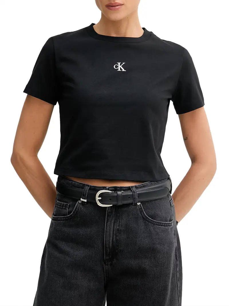 Calvin Klein T-Shirt Logo Cropped - Nero