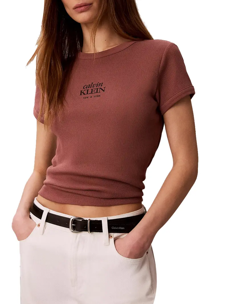 Calvin Klein T-Shirt Ss 2X2 Baby Rib Logo - Marrone
