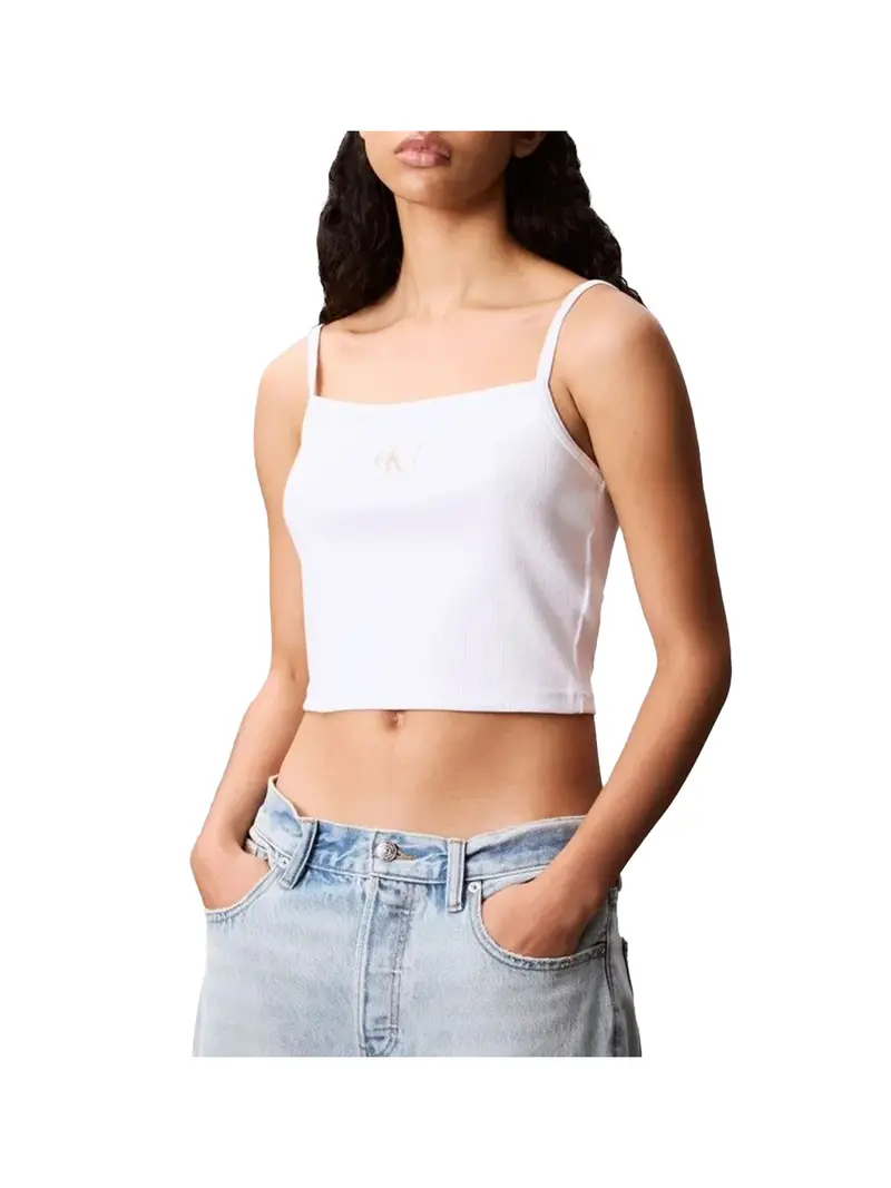Calvin Klein Top A- Woven Label Rib C - Bianco