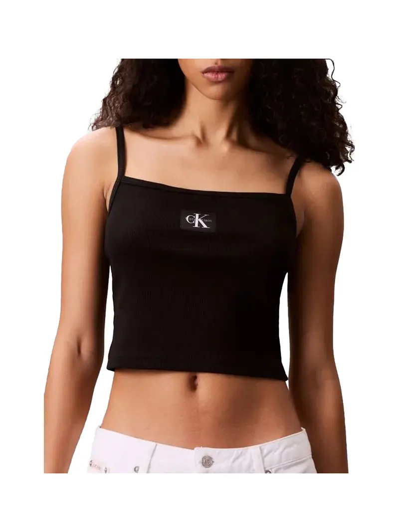 Calvin Klein Top A- Woven Label Rib C - Nero