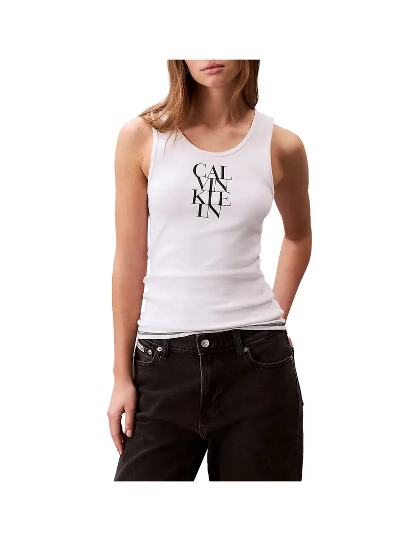 Calvin Klein Top Sl Cotton Rib Solid - Bianco