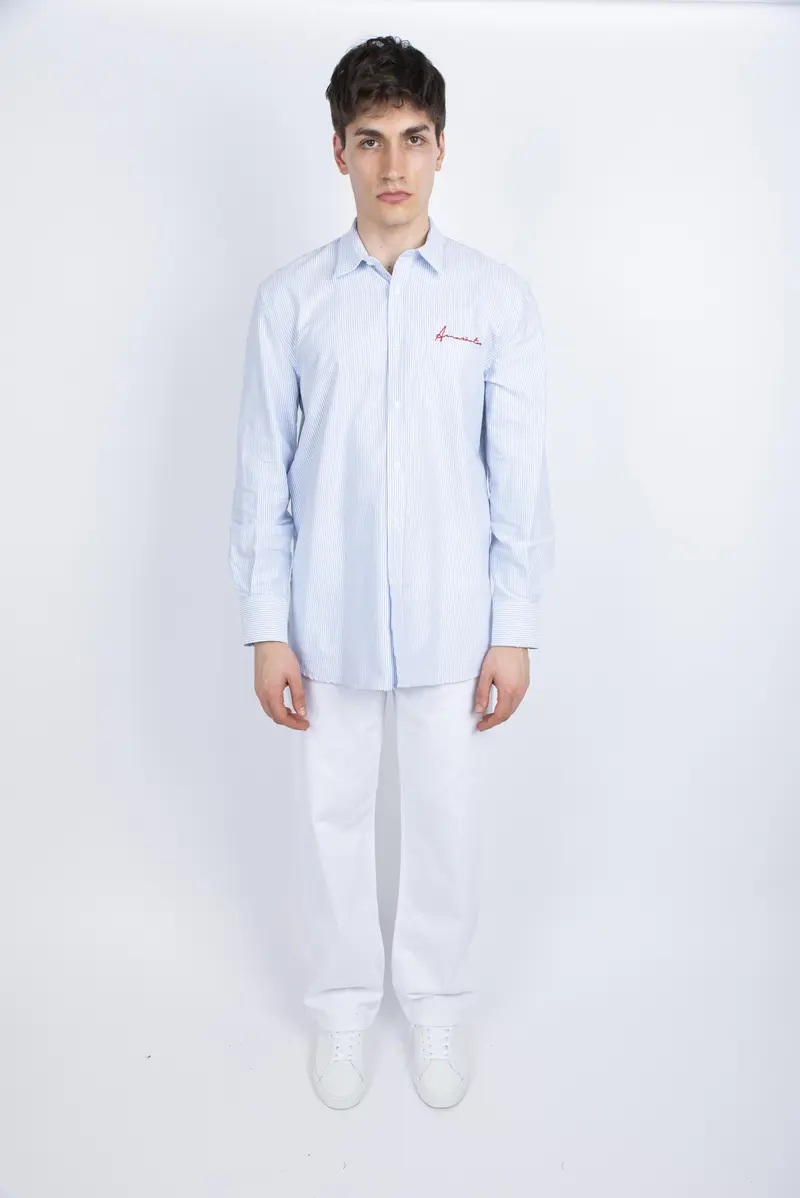 Camicia a righe con ricamo Amaranto Uomo