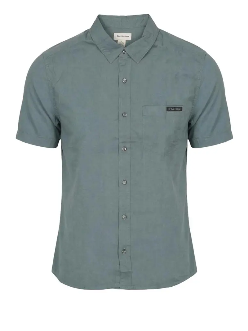Camicia Calvin Klein Ss Solid Causal Line Petrolio