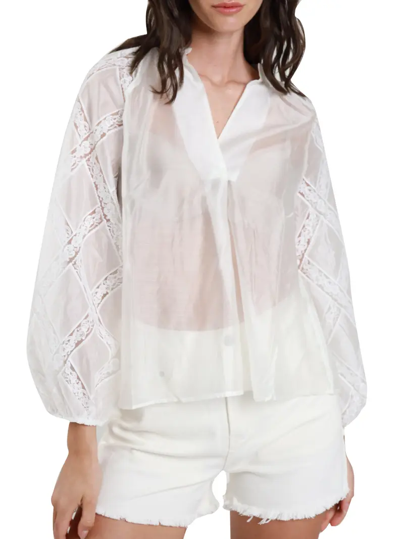 Camicia Casual Maniche In Pizzo Susy Mix - Bianco