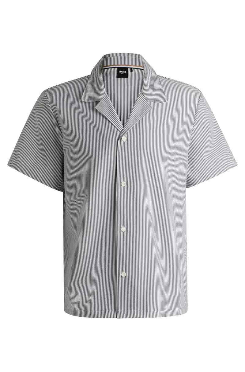 Camicia da spiaggia regular fit in tessuto seersucker