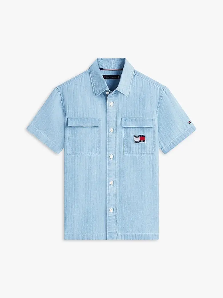 Camicia in denim a maniche corte con bandiera