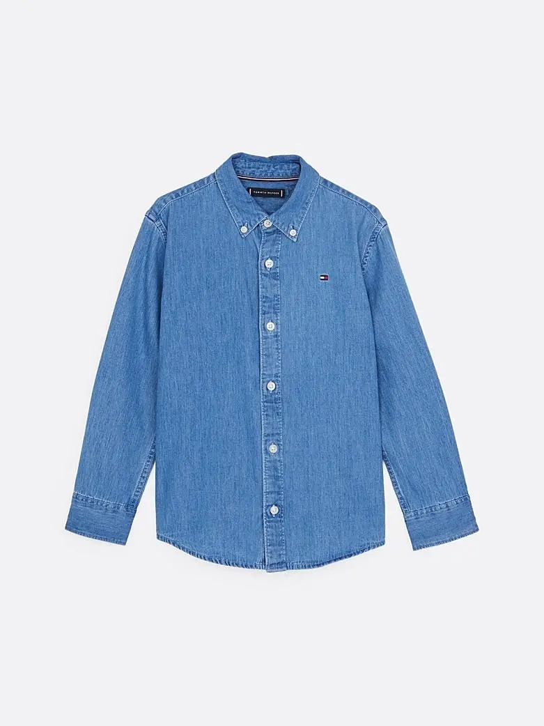 Camicia in denim chambray con bandierina