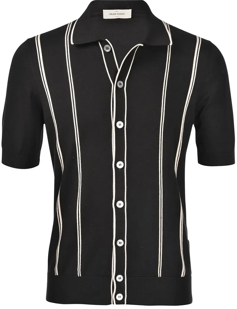 Camicia in maglia a righe cotone organico nero bianco