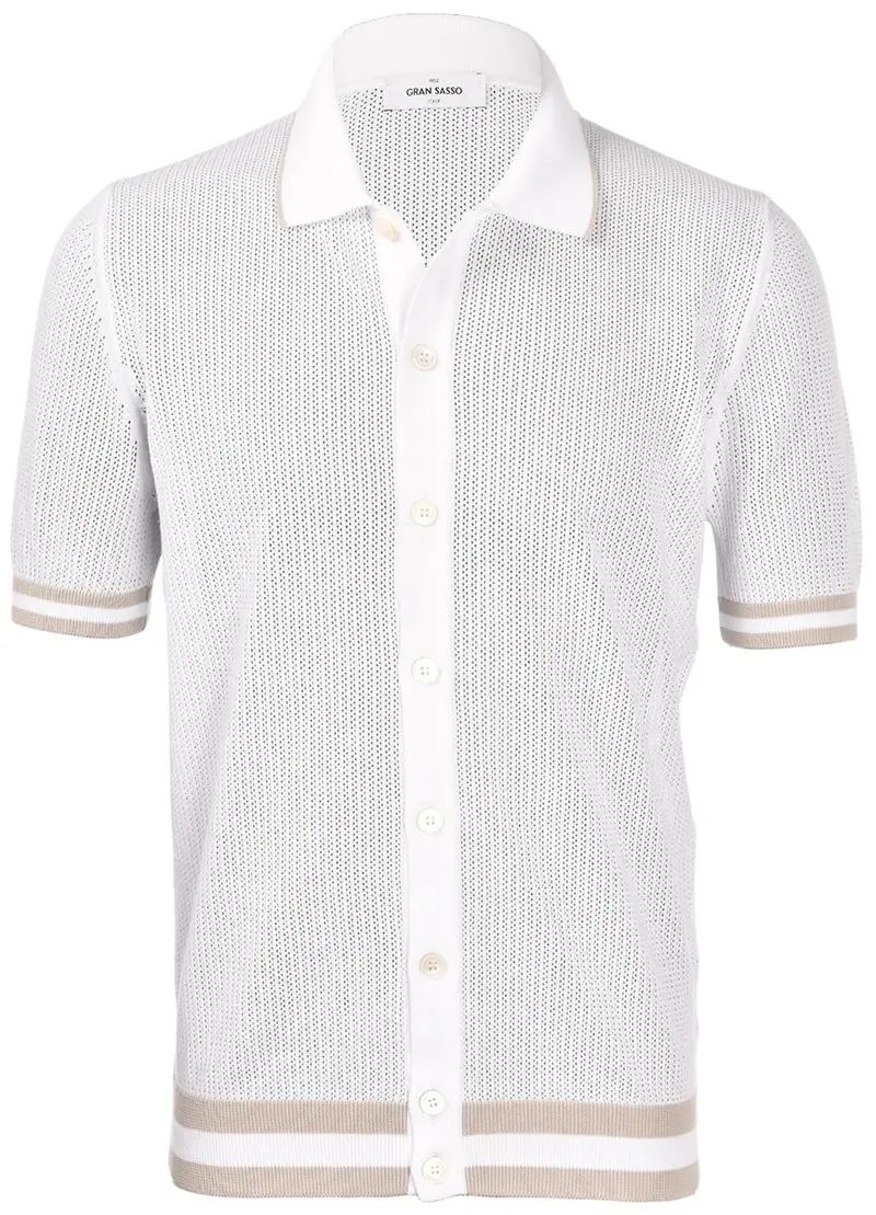 Camicia in maglia punto traforato bianco beige