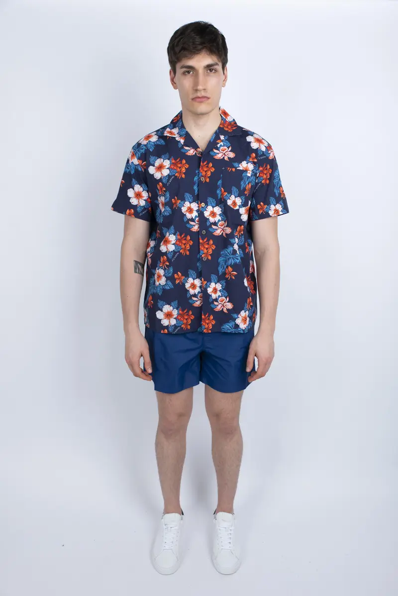 Camicia modello Bowling con stampa navy