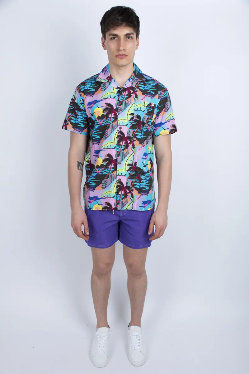 Camicia modello Bowling con stampa viola