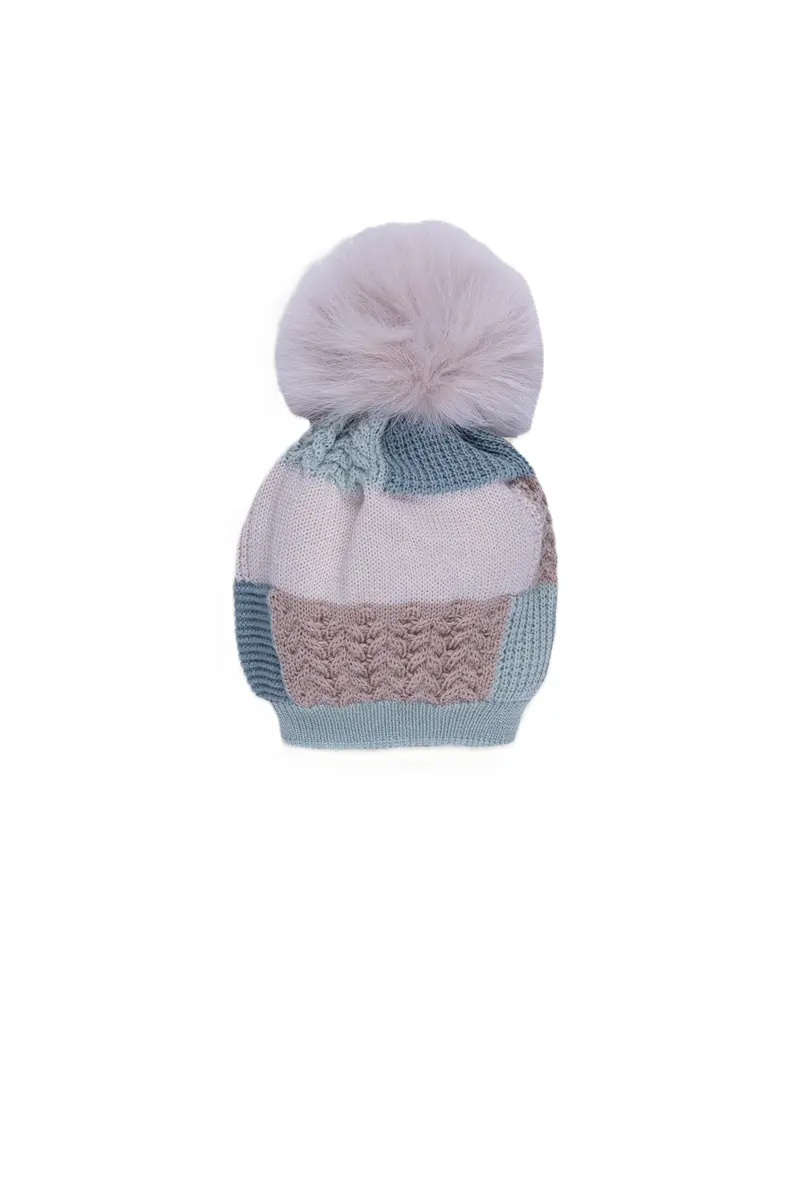 Cappello azzurro/beige/bianco per neonato