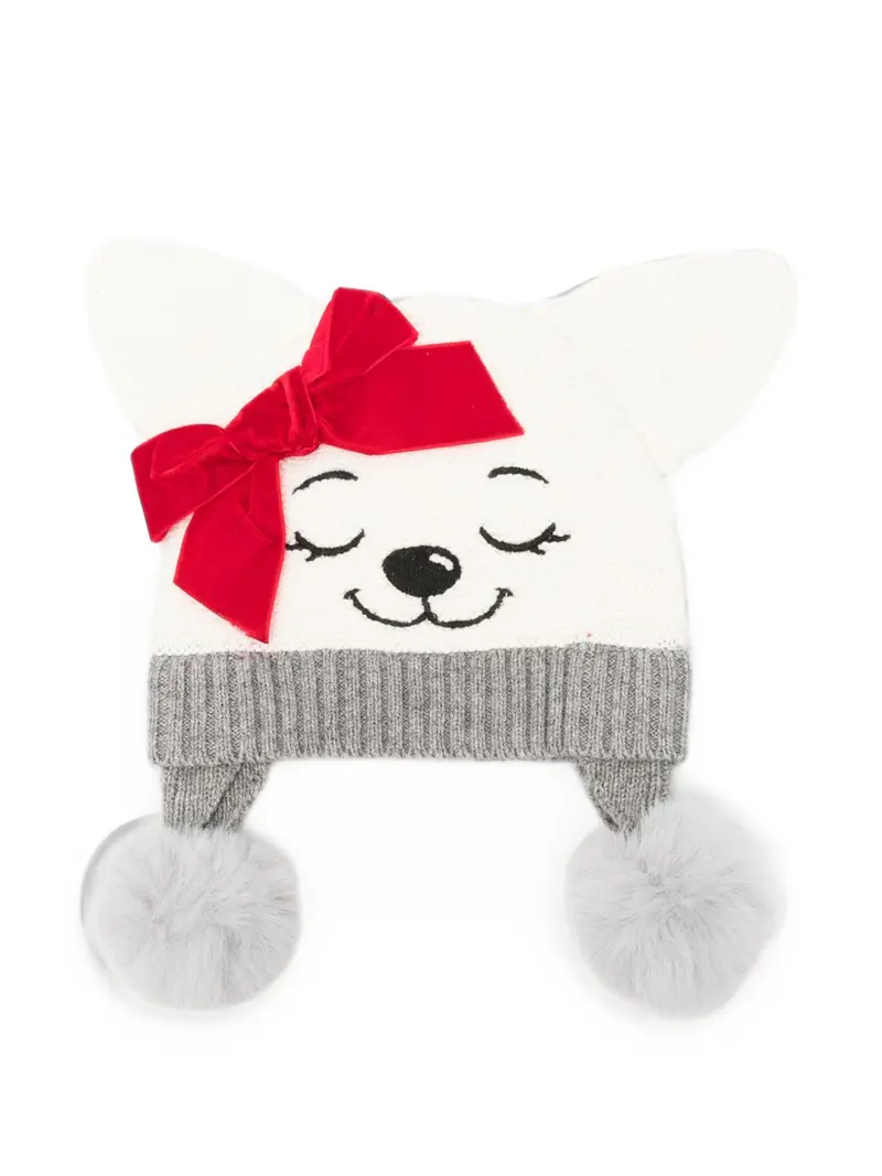 Cappello crema/grigio/rosso per bambina