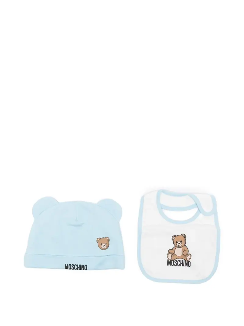 Cappello e bavetta azzurro per neonato