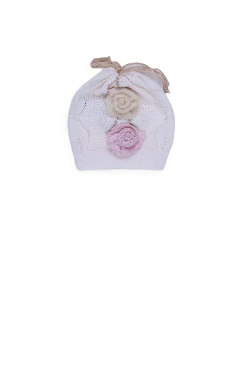 Cappello vaniglia/rosa per neonata