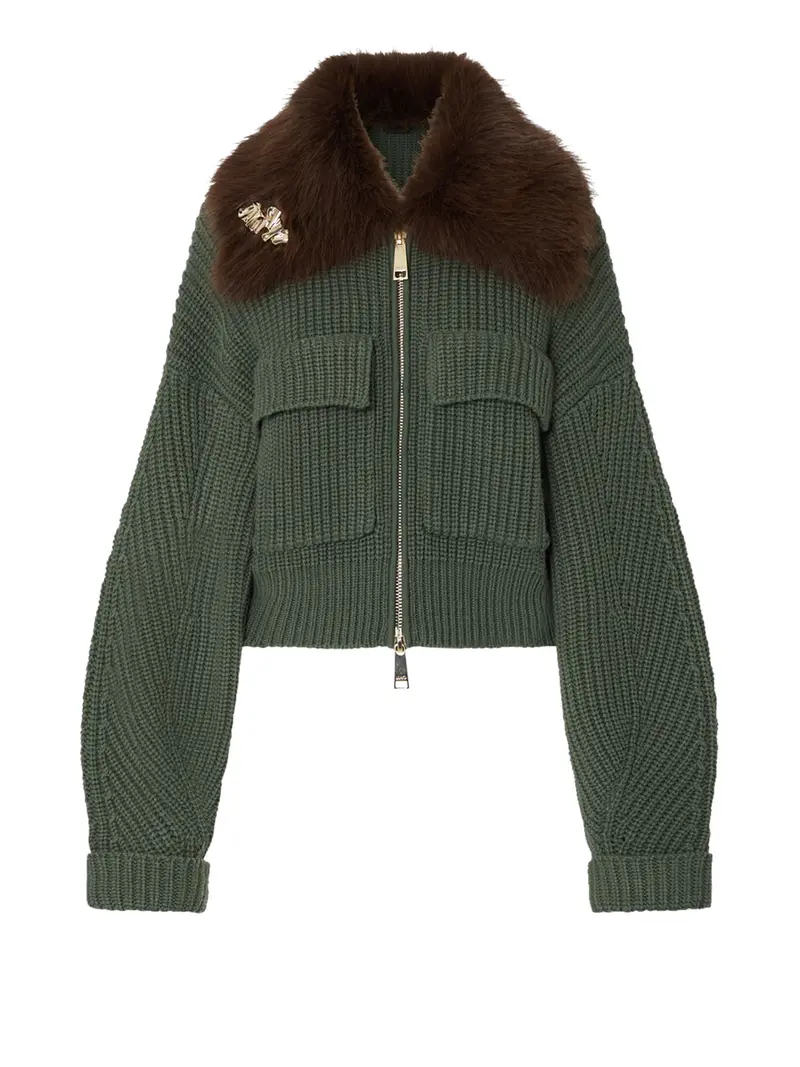 Cappotto In Lana Con Colletto Teddy Liu Jo - Verde Scuro