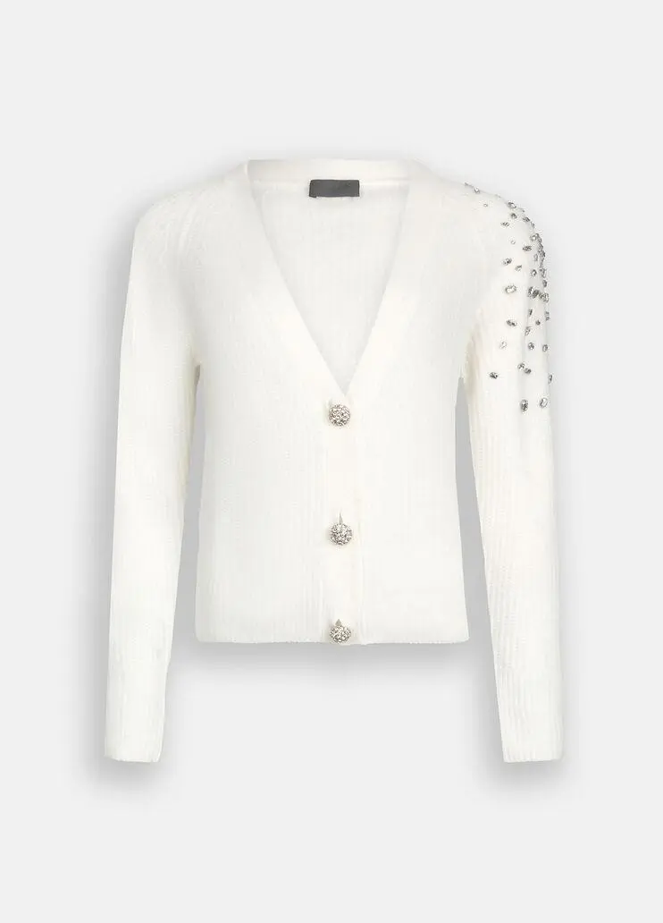Cardigan in lana con ricami gioiello