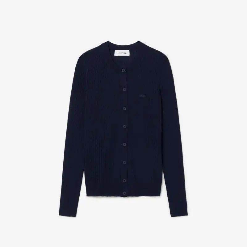 Cardigan in maglia di lana merinos a coste
