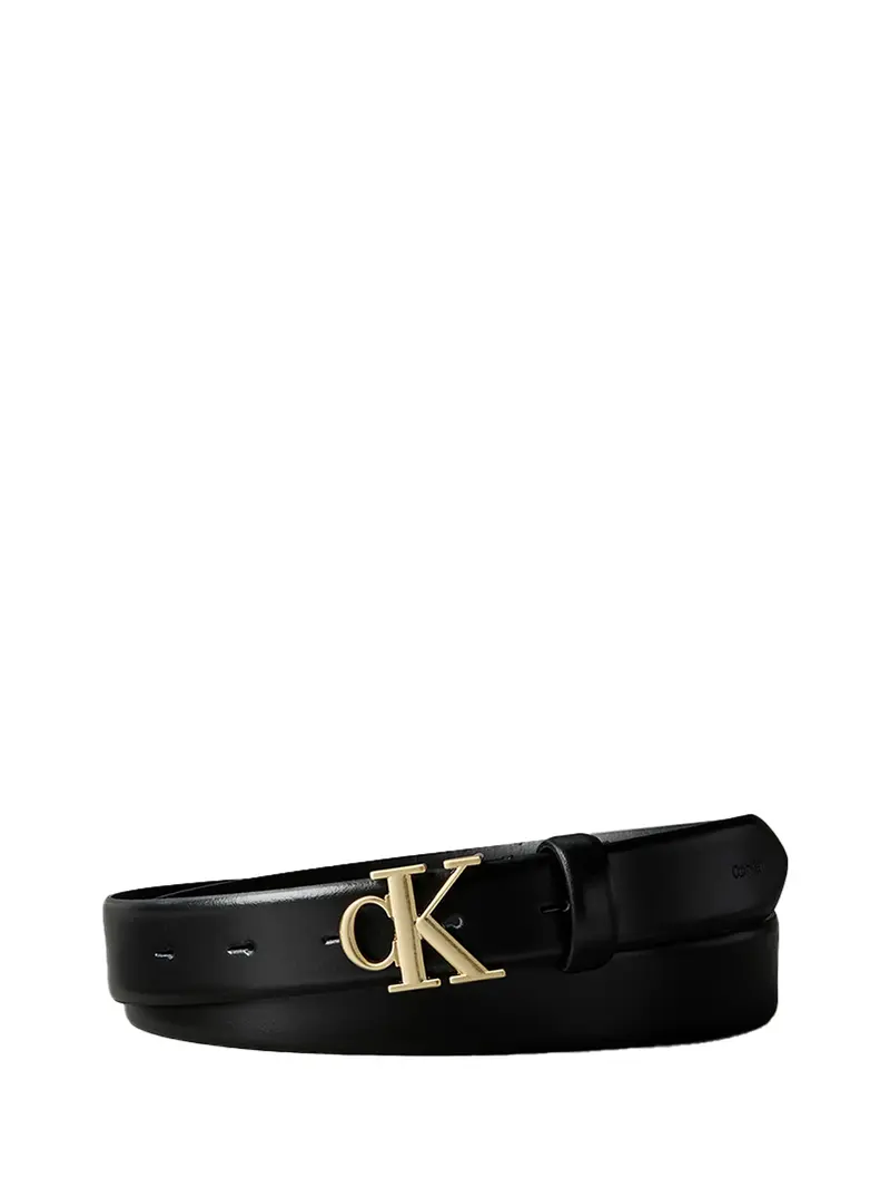 Cintura Calvin Klein Con Logo In Pelle Pieno Fiore - Nero/Oro