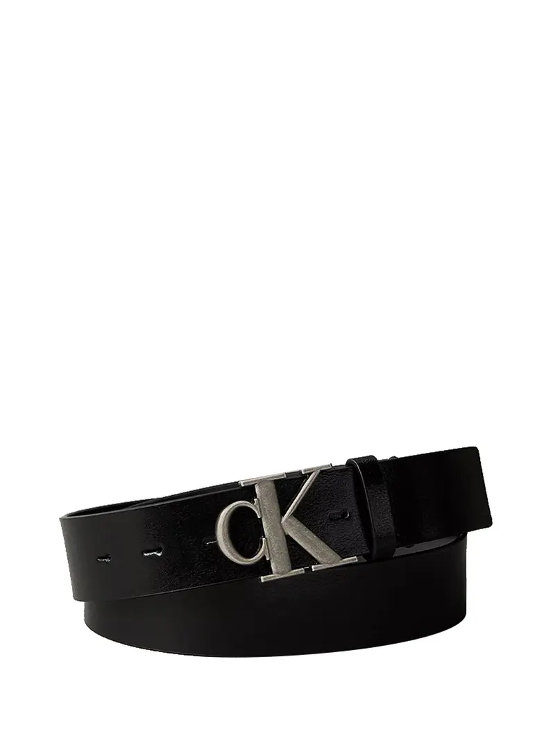 Cintura Calvin Klein Con Logo In Pelle Pieno Fiore - Nero