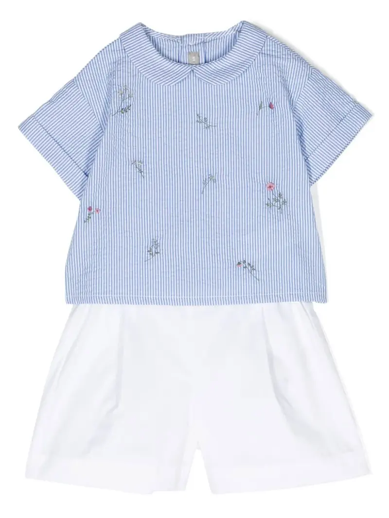 Completo azzurro e bianco per neonata