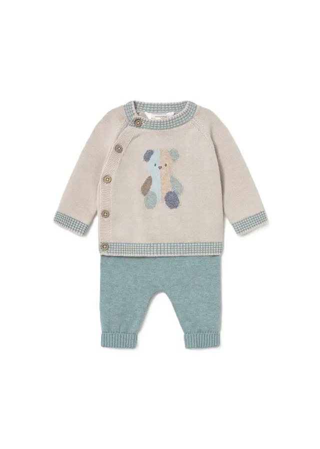 Completo beige/celeste per neonato