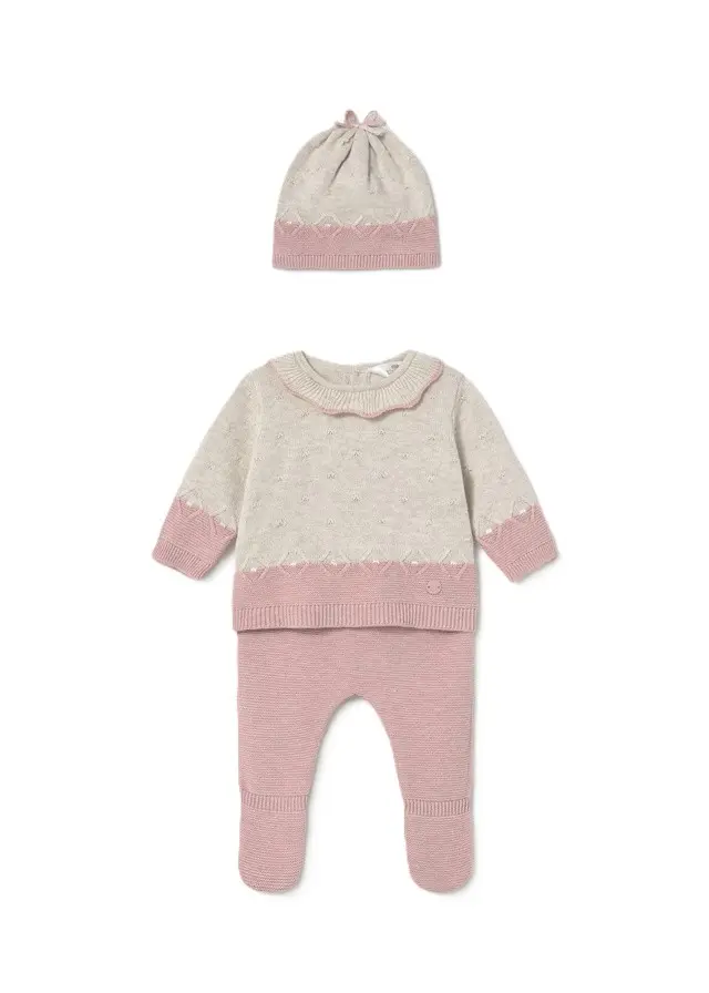 Completo beige/rosa per neonata