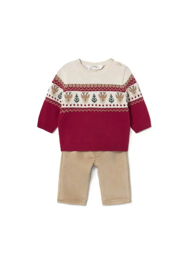 Completo beige/rosso per neonato
