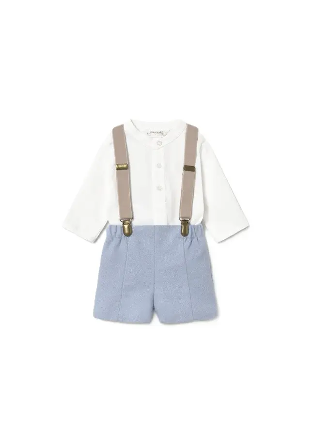 Completo bianco/blu/beige per neonato