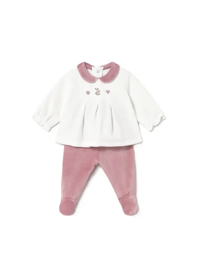 Completo bianco/cipria per neonata