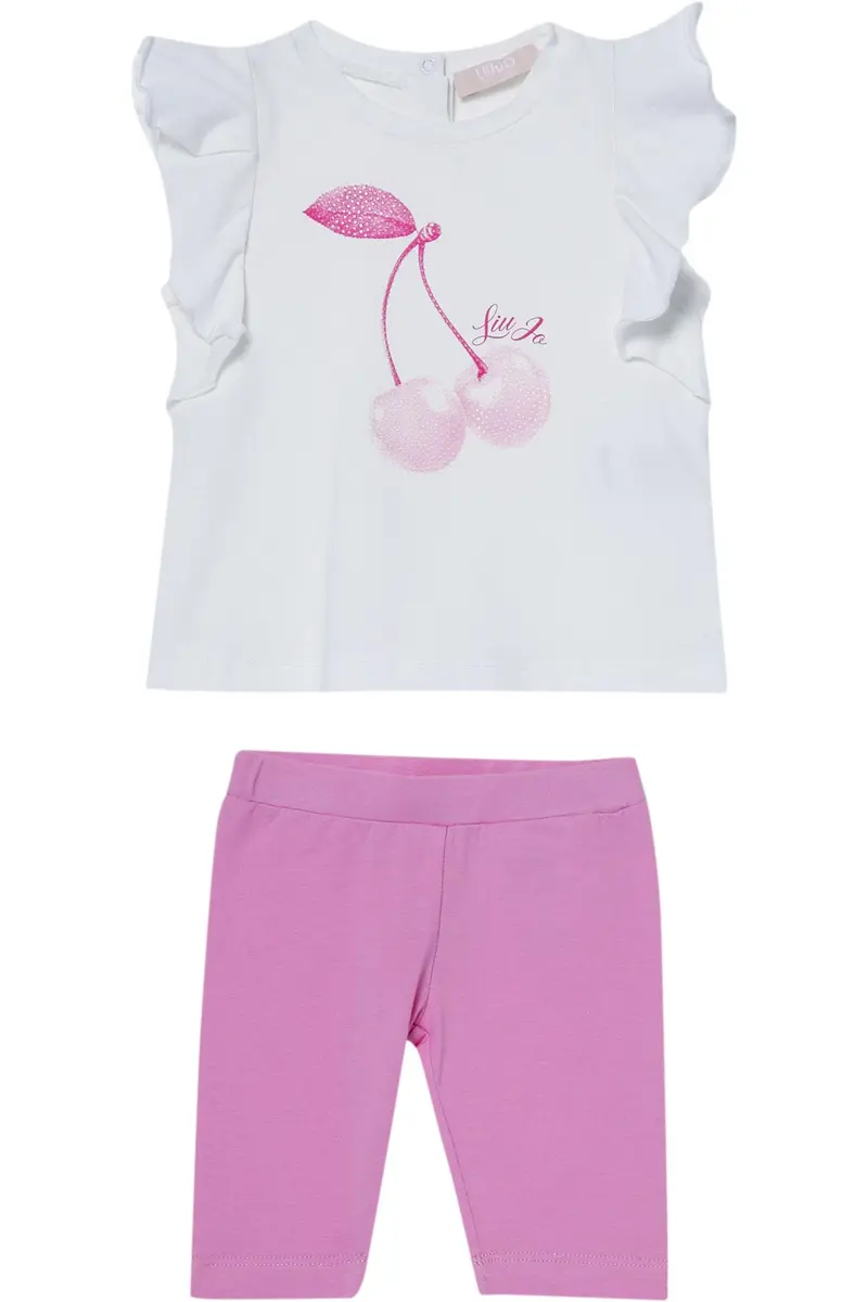 Completo bianco/rosa per neonata