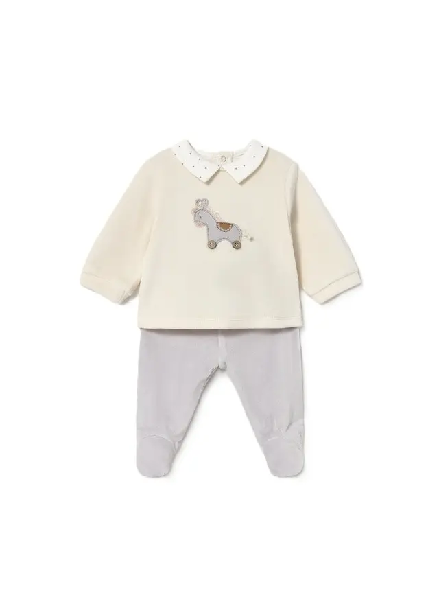 Completo ecru/grigio chiaro per neonato