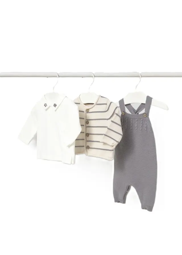Completo ecrù/grigio per neonato