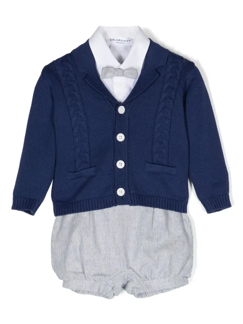 Completo elegante blu e bianco per neonato