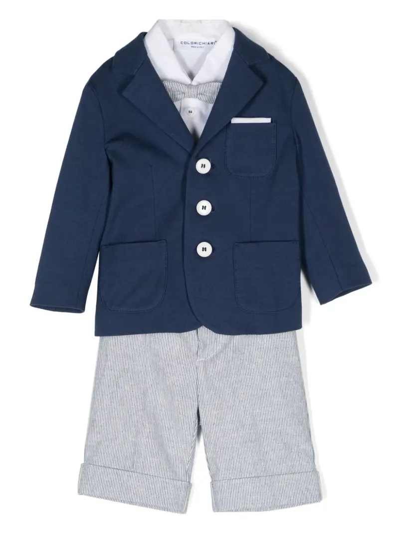 Completo elegante blu e bianco per neonato