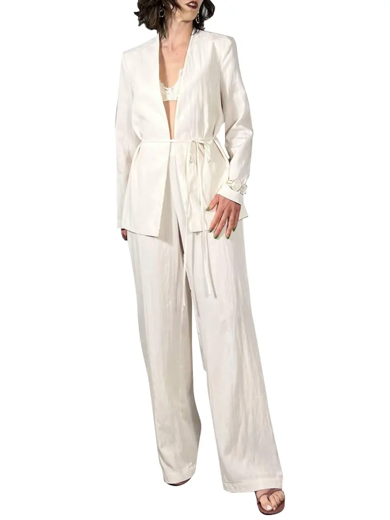 Completo Giacca Kimono Con Cinta e Pantalone A Palazzo Susy Mix - Panna