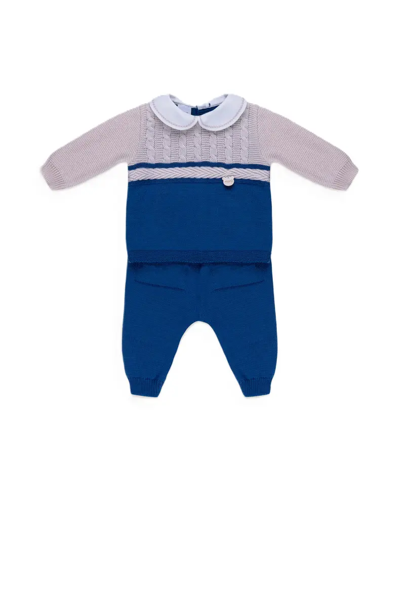 Completo mandorla/blu per neonato