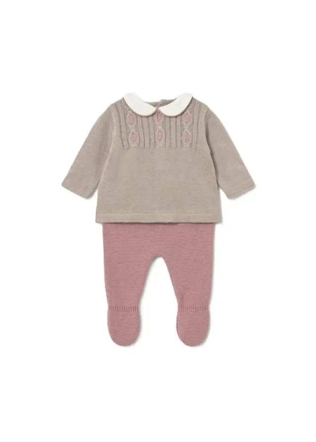 Completo rosa/beige/bianco per neonata