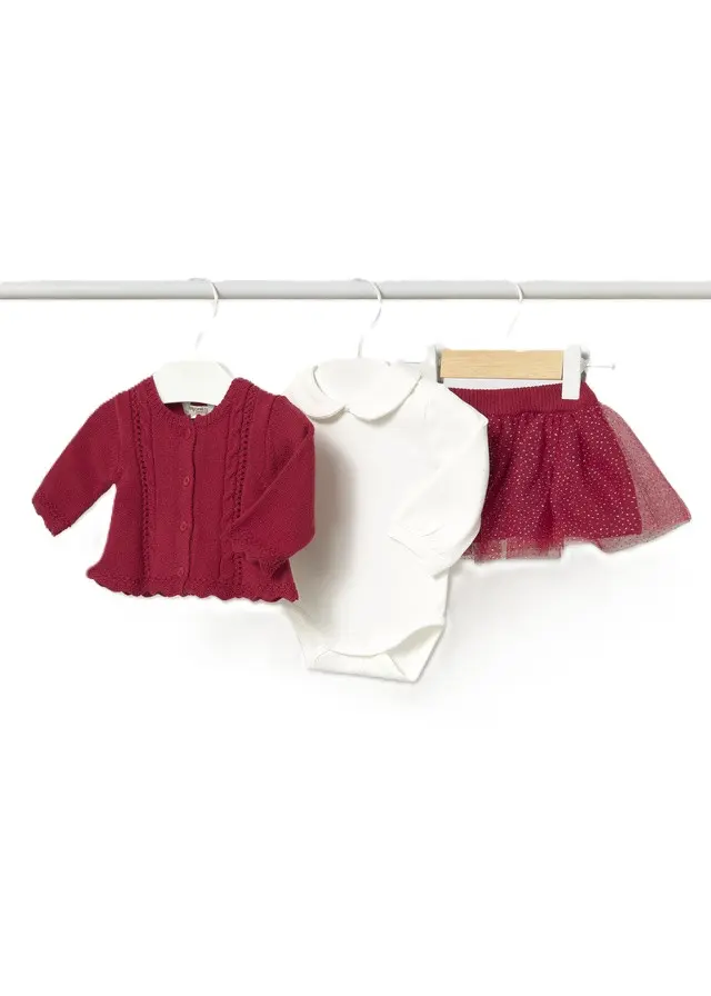 Completo rosso/ecru per neonata