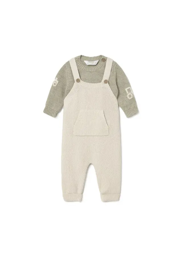 Completo salopette beige/verde per neoanto