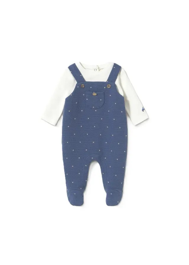 Completo salopette blu/bianco per neonato