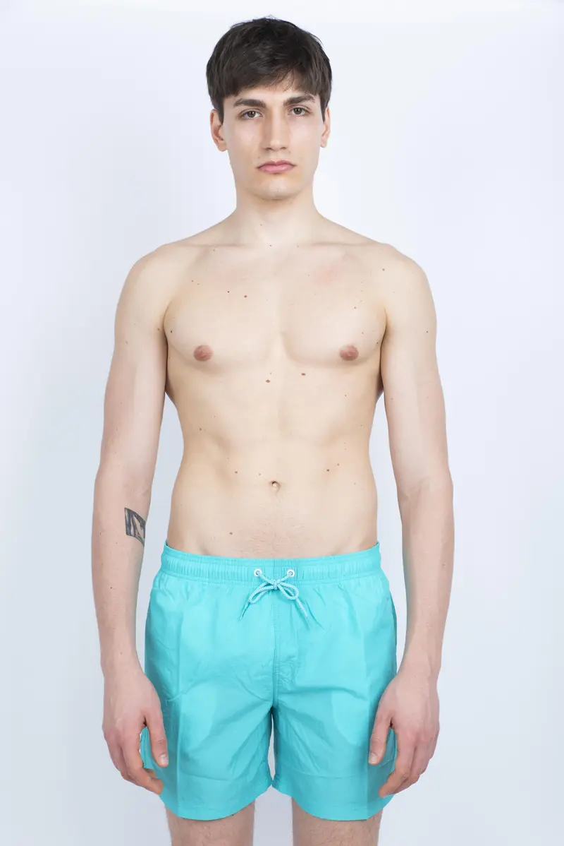 Costume da bagno corto vita elasticata Crinkled azzurro