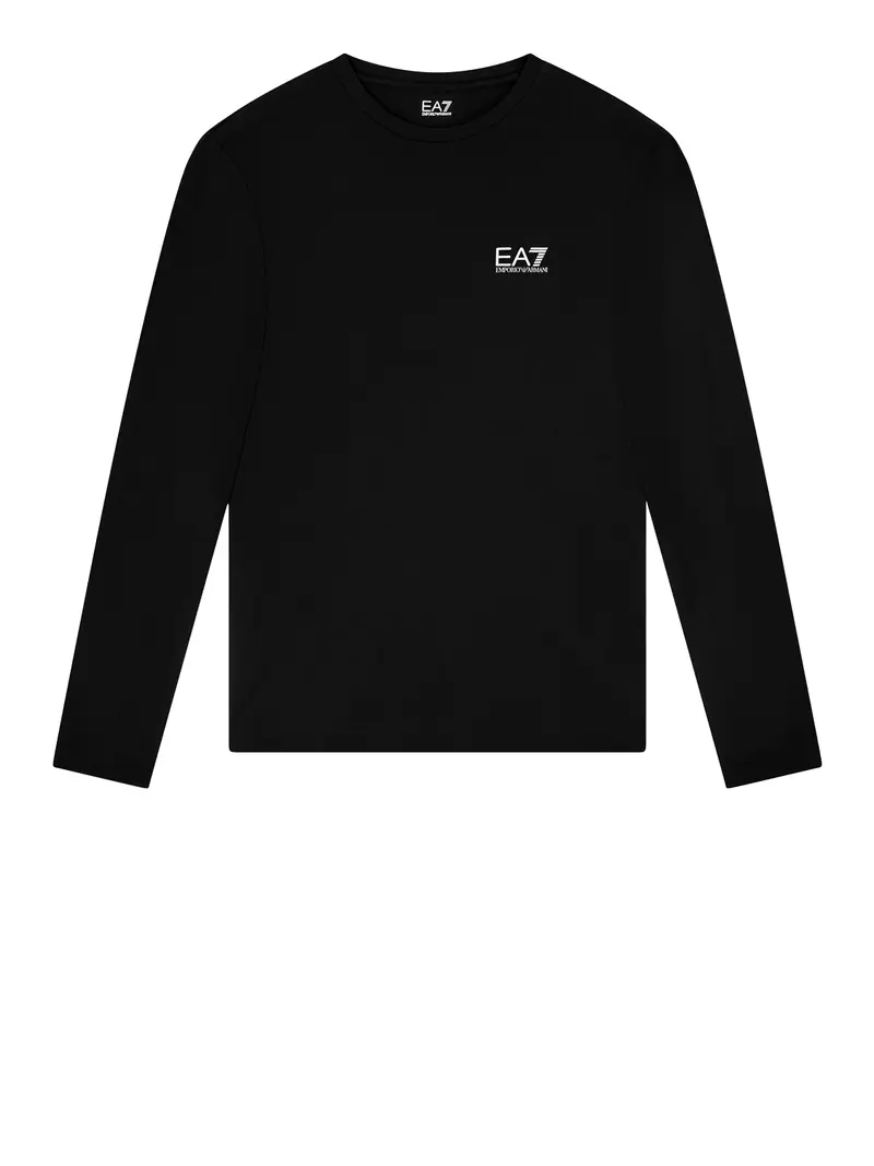 Ea7 T-shirt Core Identity girocollo a maniche lunghe in cotone - Nero
