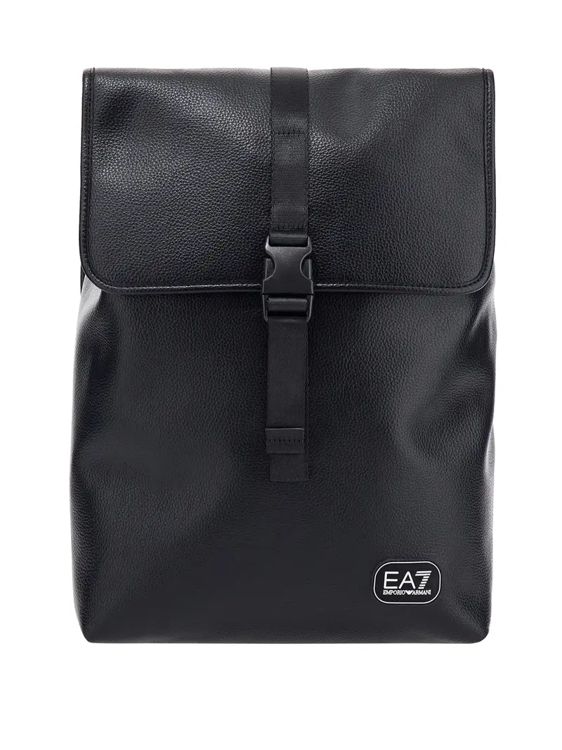 Ea7 Zaino con finitura martellata e chiusura a fibbia - Nero