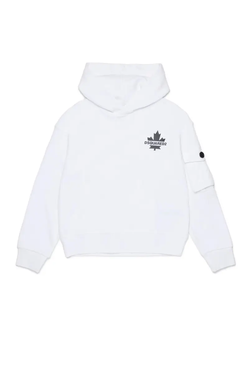 Felpa cappuccio con foglia d'acero bianca DQ2735-Dsqured Kid