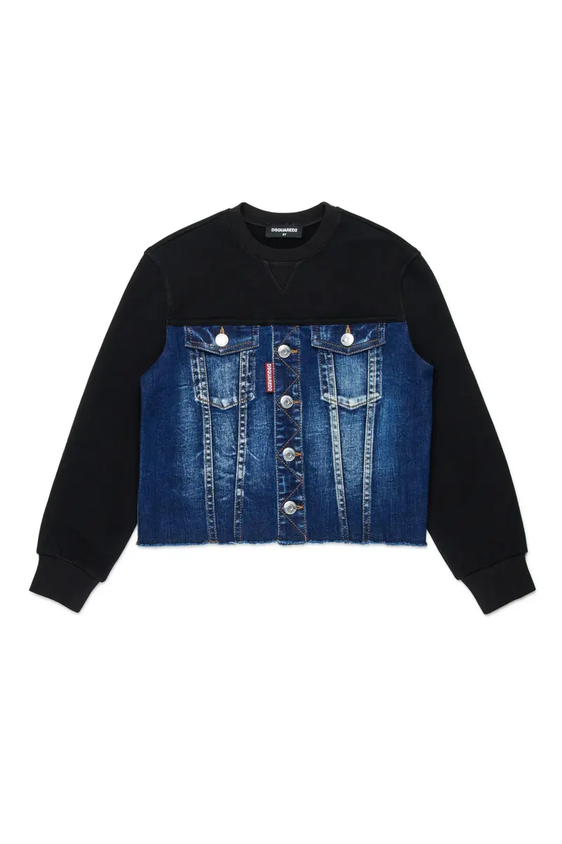 Felpa con busto in denim